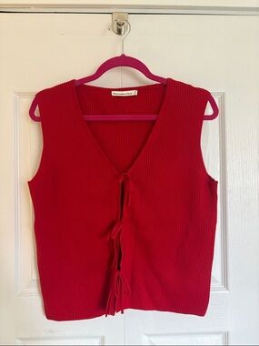 Abercrombie & Fitch Bright Red Ribbed Tie-Front Tank